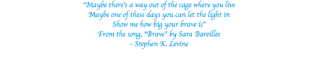 “Maybe there’s a way out of the cage where you live Maybe one of these days you can let the light in Show me how big your brave is” From the song, “Brave” by Sara Bareilles – Stephen K. Levine